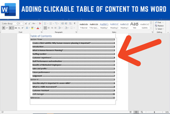 clickable table of contents in word