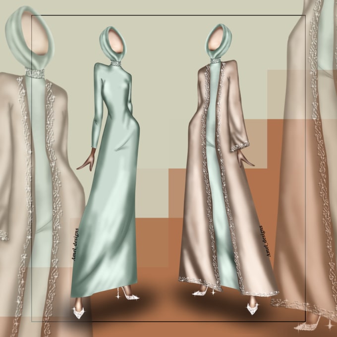 Draw abaya, gulf clothing, modest fashion illustrations by