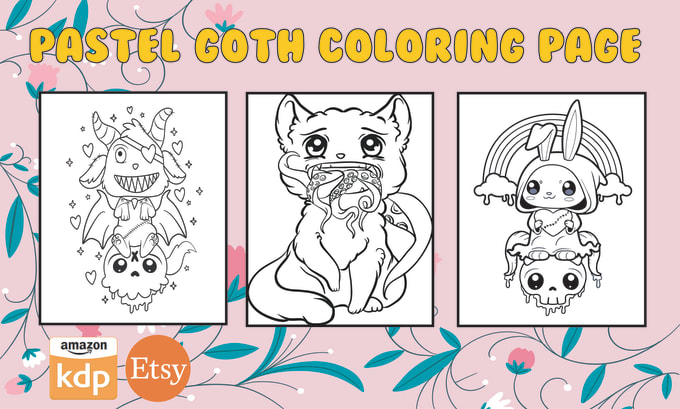 Gig Preview - Create pastel goth coloring pages for amazon kdp