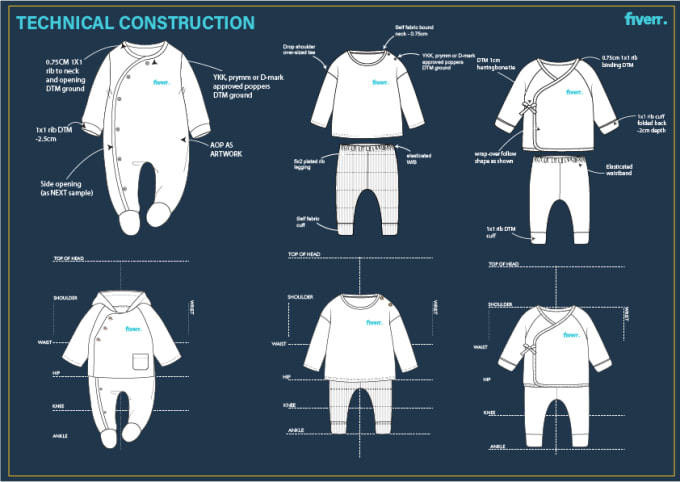 Gig Preview - Design kids clothing apparel tech pack for commercial use