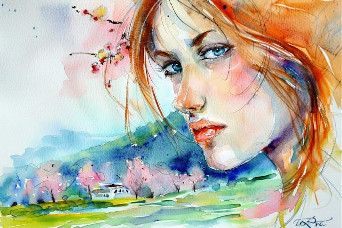 Bestseller - draw unique surrealist watercolor portraits for you