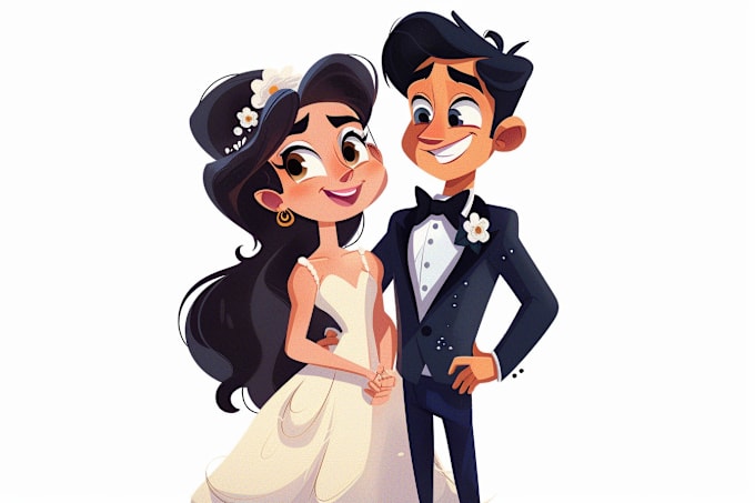 Gig Preview - Make cartoon disney portrait for couple, family, wedding