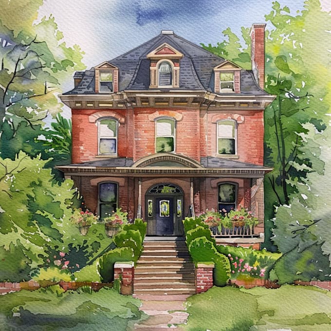 Gig Preview - Create digital watercolor portrait of your house