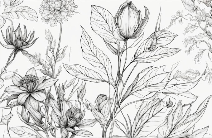 Gig Preview - Draw a botanical line drawing of flowers, plants, and fruits