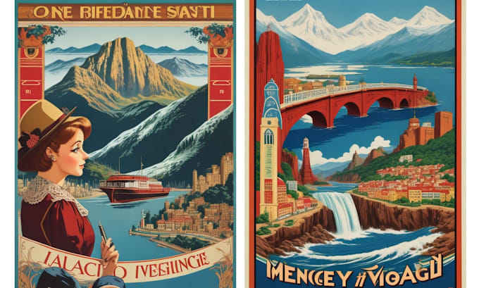 Gig Preview - Draw retro vintage travel poster retro art deco vector landscape illustration