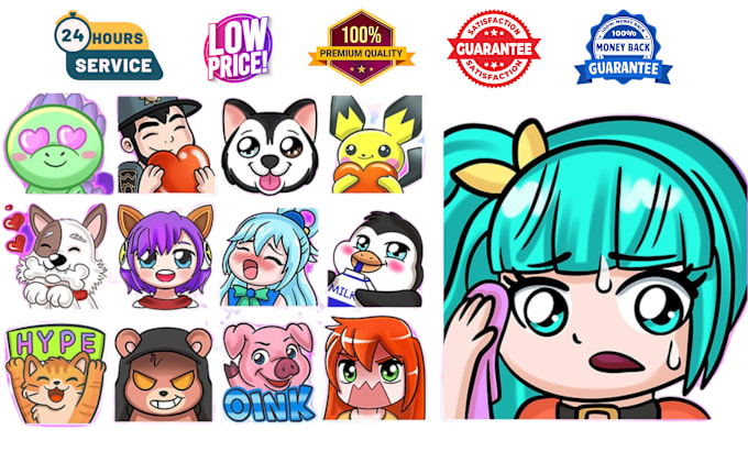 Gig Preview - Create emotes, emoji, sub badges, badge logo design for streamers, vtubers