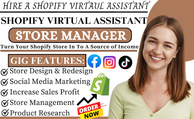 Gig Preview - Be your shopify virtual assistant, tiktok shop manager, shopify etsy promotion