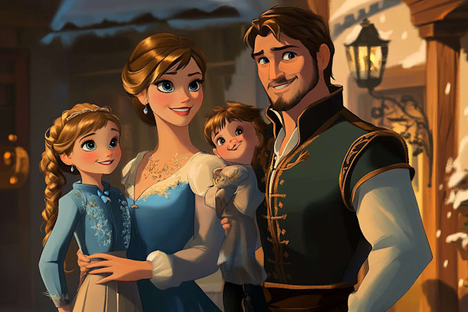 Gig Preview - Design a professional disney family portrait