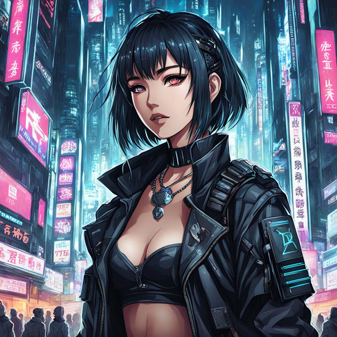 Gig Preview - Create cyberpunk anime style illustration for you