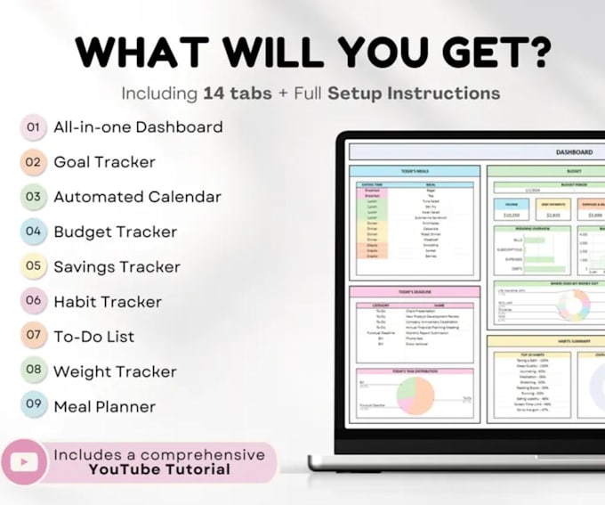 Gig Preview - Do life planner google sheet budget planner to do list goal habit tracker