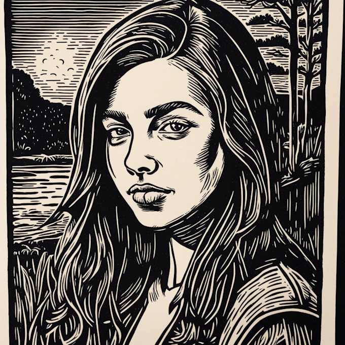 Gig Preview - Draw a custom portrait in linocut style