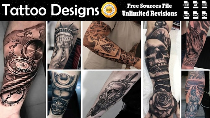 Gig Preview - Draw an amazing custom tattoo design, sleeve, quotes, t shirt tattoo