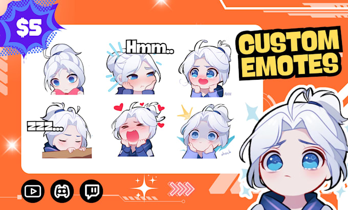 Gig Preview - Draw custom chibi twitch emotes, animated emotes, sub badges for vtuber, stream