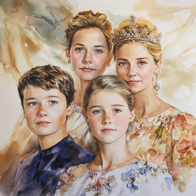 Gig Preview - Realistic watercolor family, friendship, royal portrait