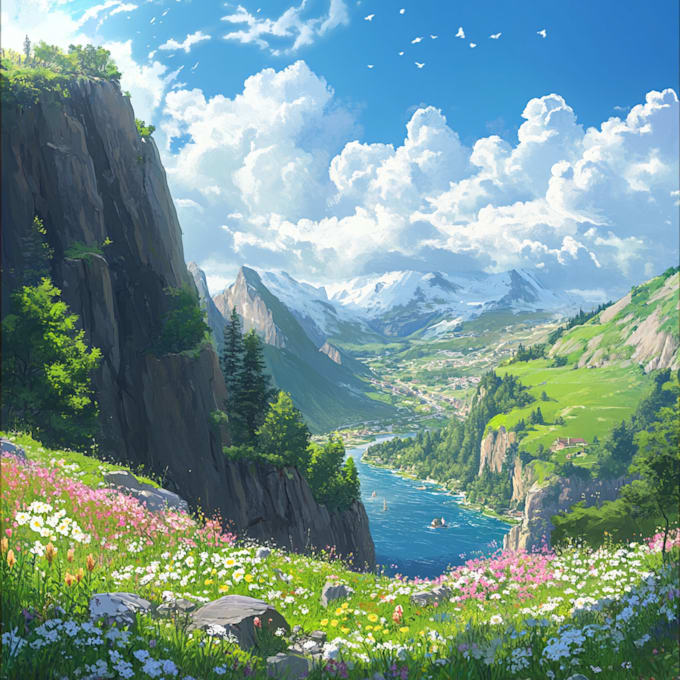 Gig Preview - Background, visual novel, landscape in anime or ghibli style