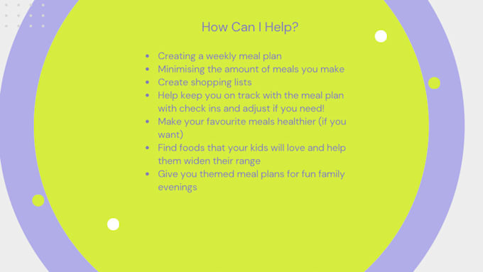 Gig Preview - Create a custom meal plan for you, suitable for diets, kids and couples