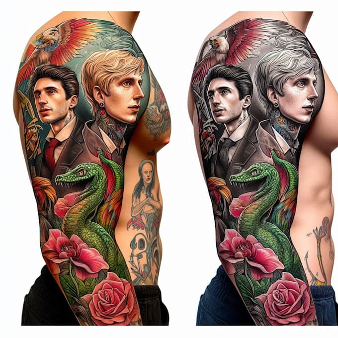 Gig Preview - Draw custom tattoo design realistic, full sleeve tattoo