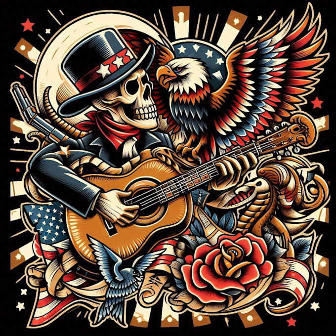 Gig Preview - Draw custom american traditional tattoo design for you