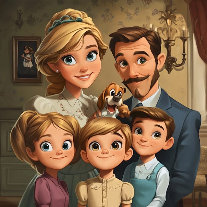 Gig Preview - Create a professional disney family portrait