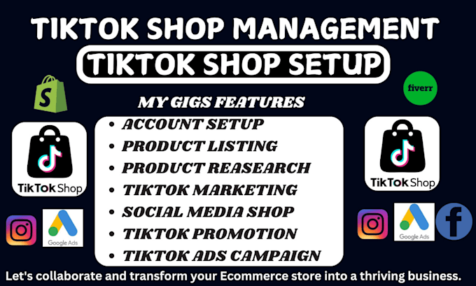 Gig Preview - Create, manage tiktok shop, titkok ads tiktok marketing on tiktok shop