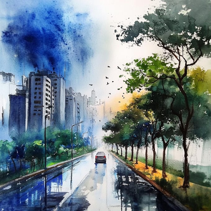 Gig Preview - Draw watercolor landscape, city, environment painting