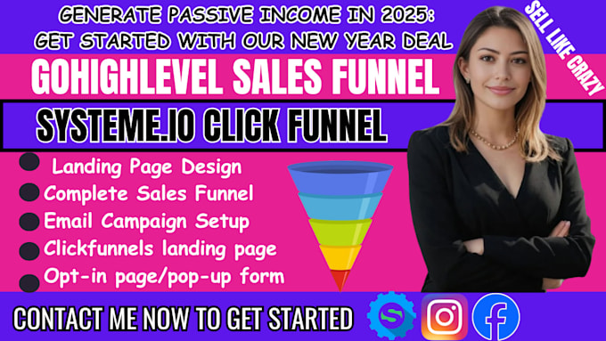 Gig Preview - Build 2025 best selling gohighlevel click funnel systeme io landing page design