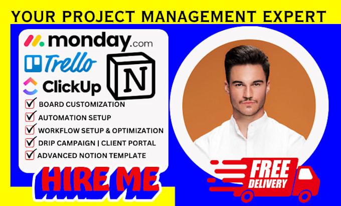 Gig Preview - Setup monday crm monday workflow VA advance notion template trello clickup com