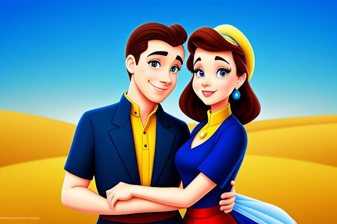 Gig Preview - Make a cute disney cartoon couple portrait