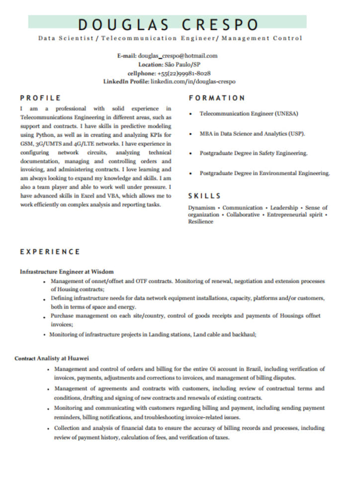 Gig Preview - Prepare professional curriculum vitae