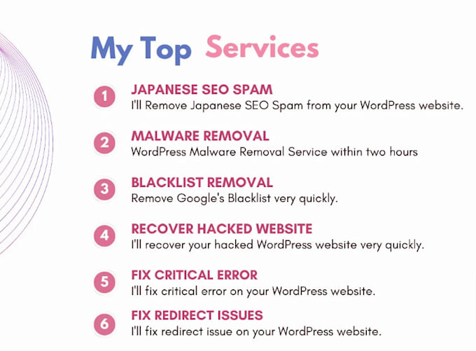 Gig Preview - Remove japanese seo spam and malware recover wordpress website