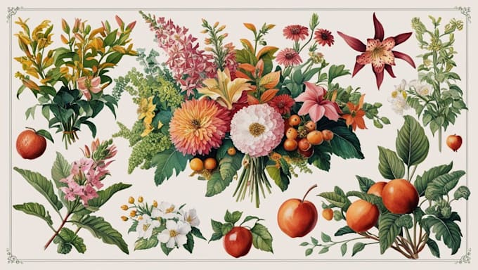 Gig Preview - Ai genarated botanical illustration of flowers, plants and fruits in watercolor