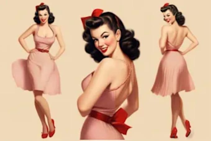 Gig Preview - Do a vintage pin up girl and pin up girl illustration