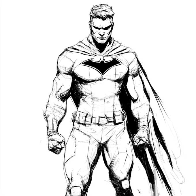 Gig Preview - Draw black and white comic superhero character line art