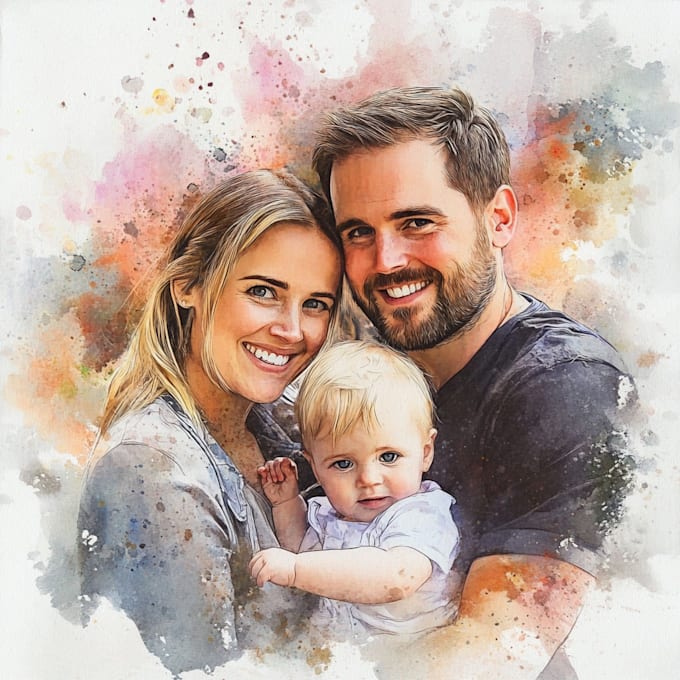 Bestseller - merge photos to watercolor family portrait illustration