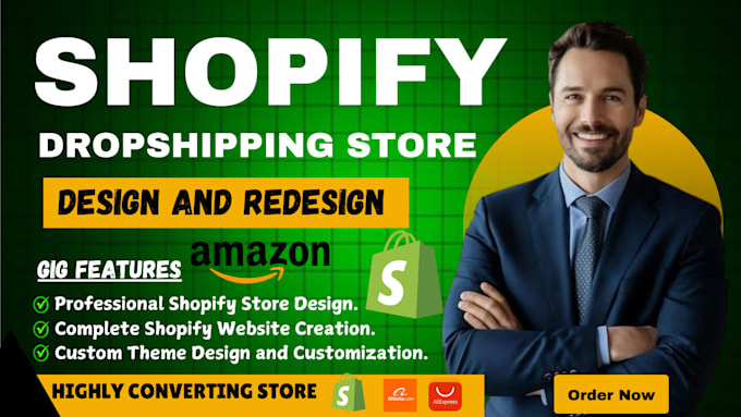 Gig Preview - Create shopify dropshipping store, shopify website design and redesign