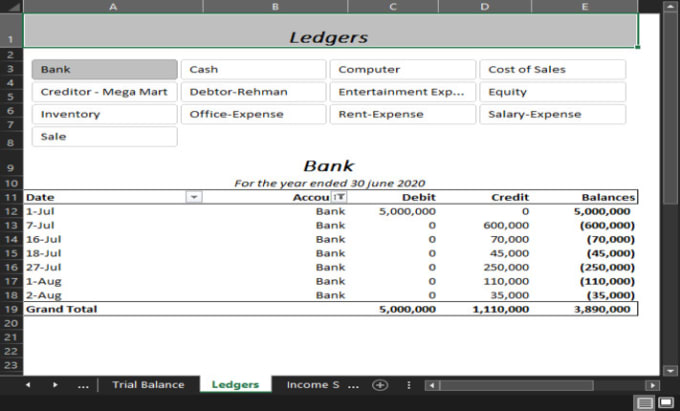 Gig Preview - Do journal entries, prepare ledger, trial balance and financial statements