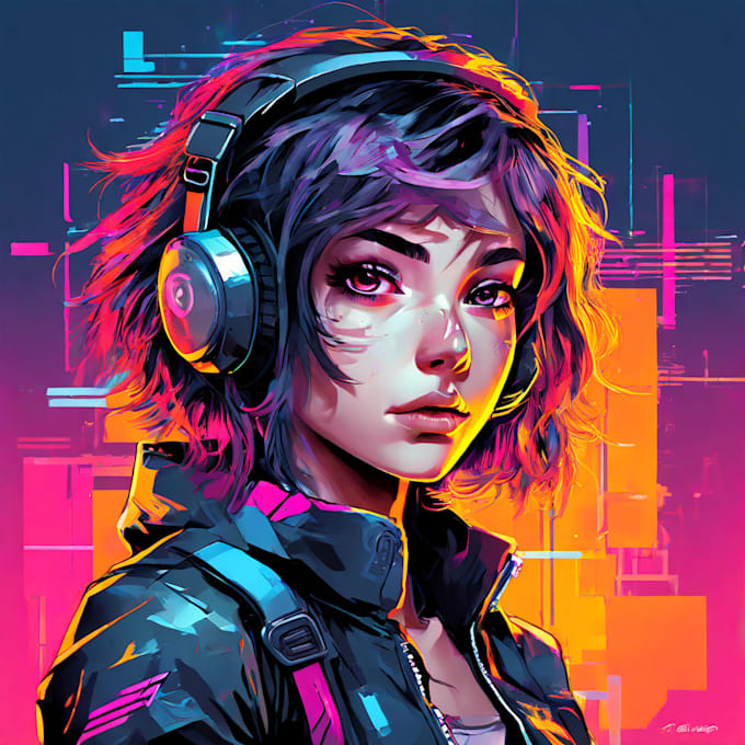 Gig Preview - Draw cyberpunk anime pop art style character illustration