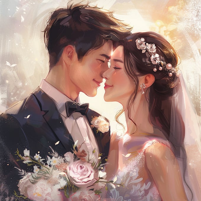 Gig Preview - Draw custom anime couple portrait and wedding illustration