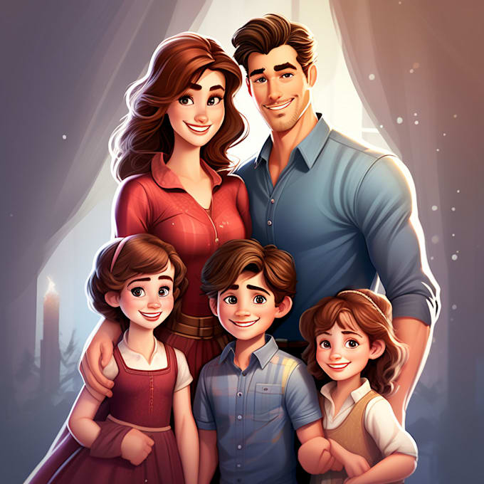 Gig Preview - Draw disney family portrait illustration