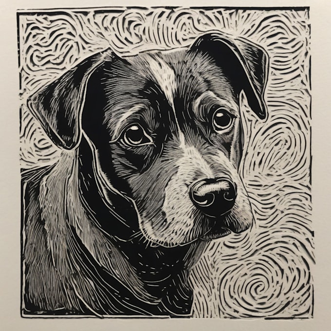 Gig Preview - Draw a pet portrait using linocut technique