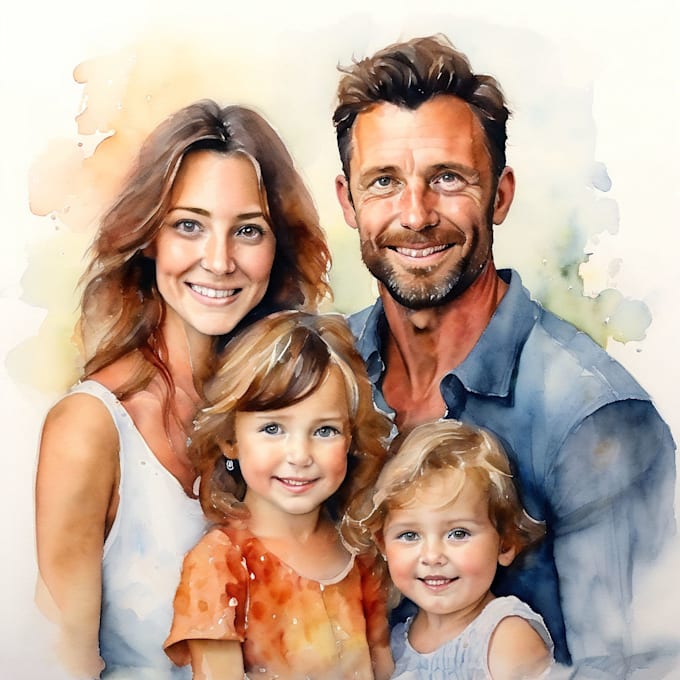 Gig Preview - Create amazing family portrait watercolor portrait