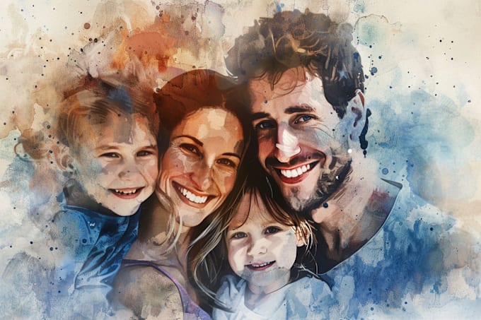 Gig Preview - Create amazing family portrait watercolor portrait