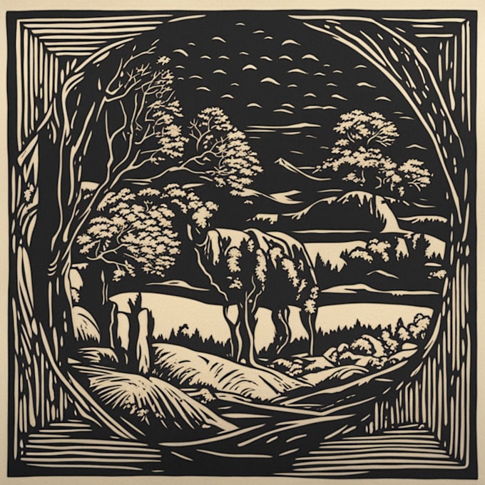 Gig Preview - Create artistic linocut illustration in my art style