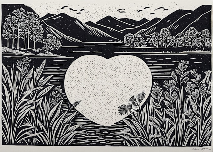 Gig Preview - Create a black and white illustration in linocut