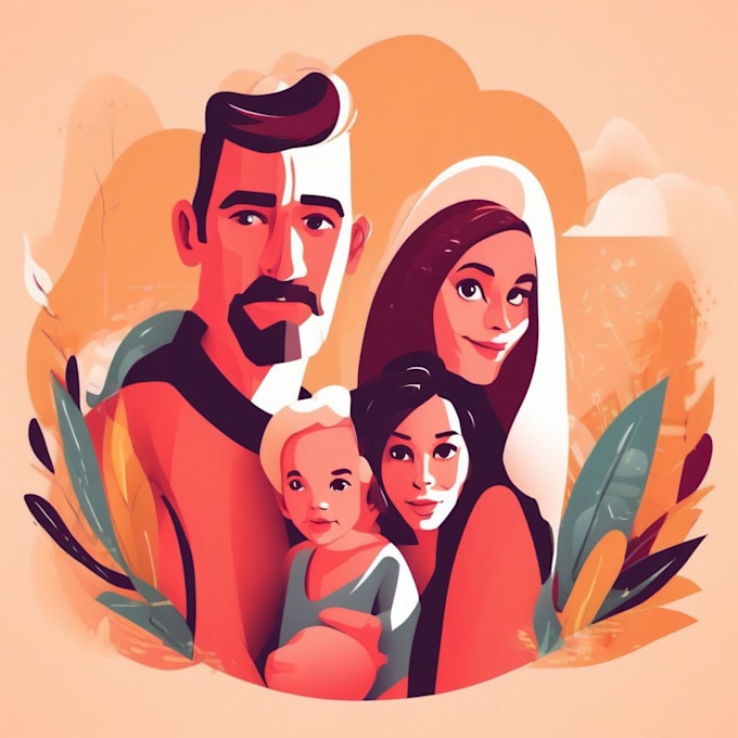 Gig Preview - Draw a vector art family portrait