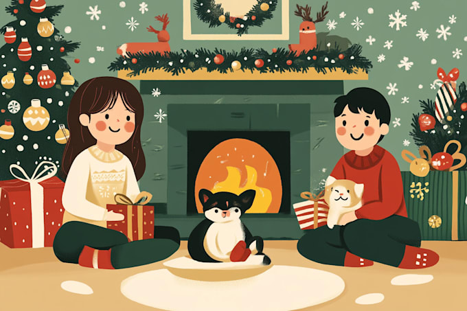 Gig Preview - Draw cute chiristmas cartoon portrait of family