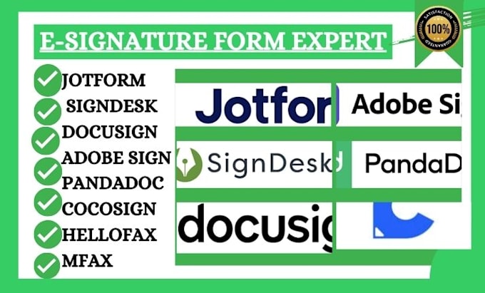 Gig Preview - Setup jotform signdesk docusign adobesign pandadoc cocosign hellofax mfax va