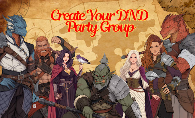 Gig Preview - Create fantasy character, dnd art, and party illustration