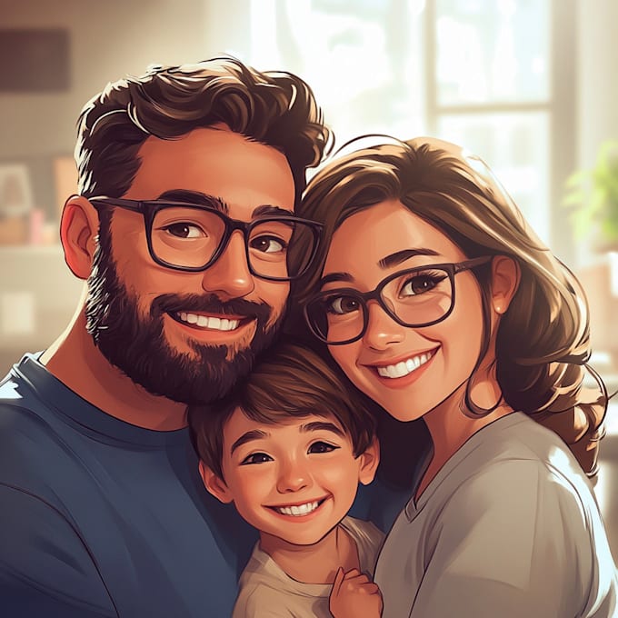 Gig Preview - Do custom cartoon family, couple ,friends portrait