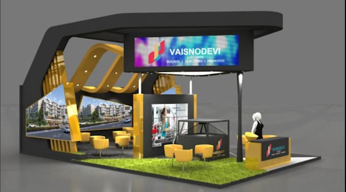 Gig Preview - Design custom trade show booth,stall podium,exhibition stand retail store render